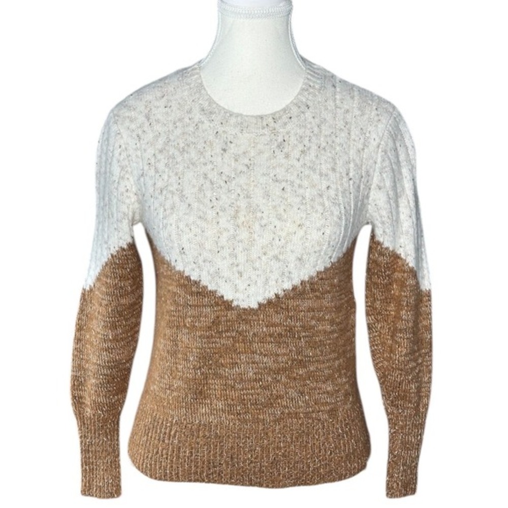 Cupcakes‎ and Cashmere Faith Colorblock Cream Brown Chevron Knit Sweater XS